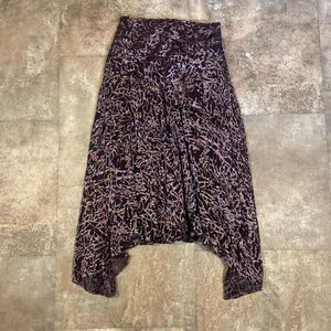 purple silver and black asymmetrical 45% silk fairy midi skirt size 2